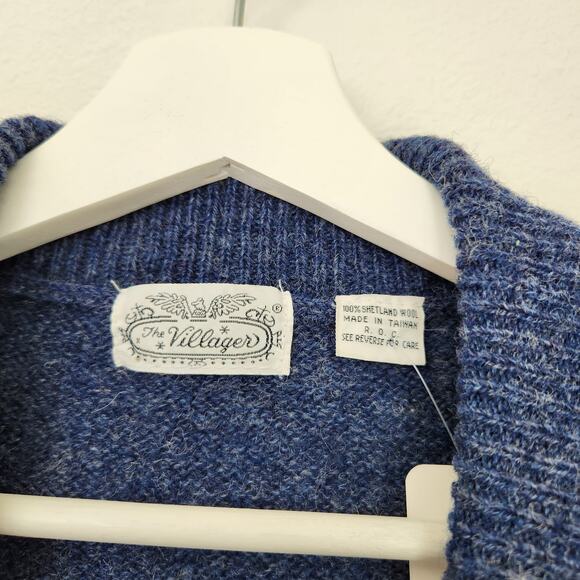 Vintage 70s The Villager Blue Fair Isle Knit Wool Sweater Vest Collared 80s S - Picture 2 of 8